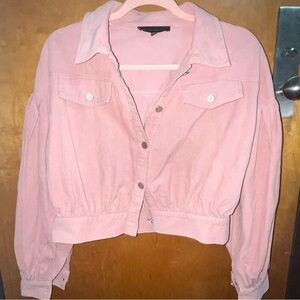 dusty pink cropped corduroy button up jacket